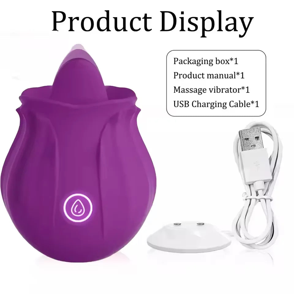 Rose Toy Tongue Licking Vibrator for Women Oral Clit Stimulator Female G Spot Vibrating Masturbation Massager Sex Toys for Adult