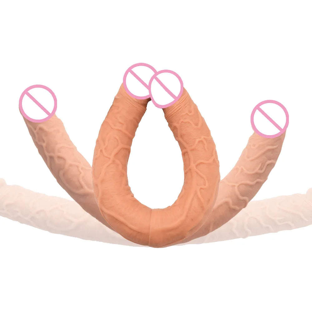 Dual-Ended Dildo for Women -Flexible Realistic Double Penetration Adult Toy, Soft Waterproof Phallus for Vaginal Anal Stimulatio