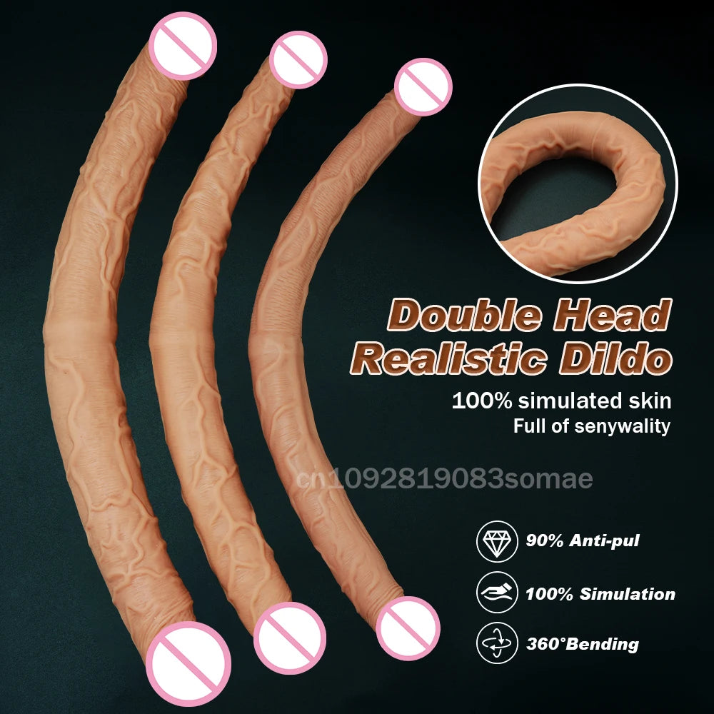 Dual-Ended Dildo for Women -Flexible Realistic Double Penetration Adult Toy, Soft Waterproof Phallus for Vaginal Anal Stimulatio